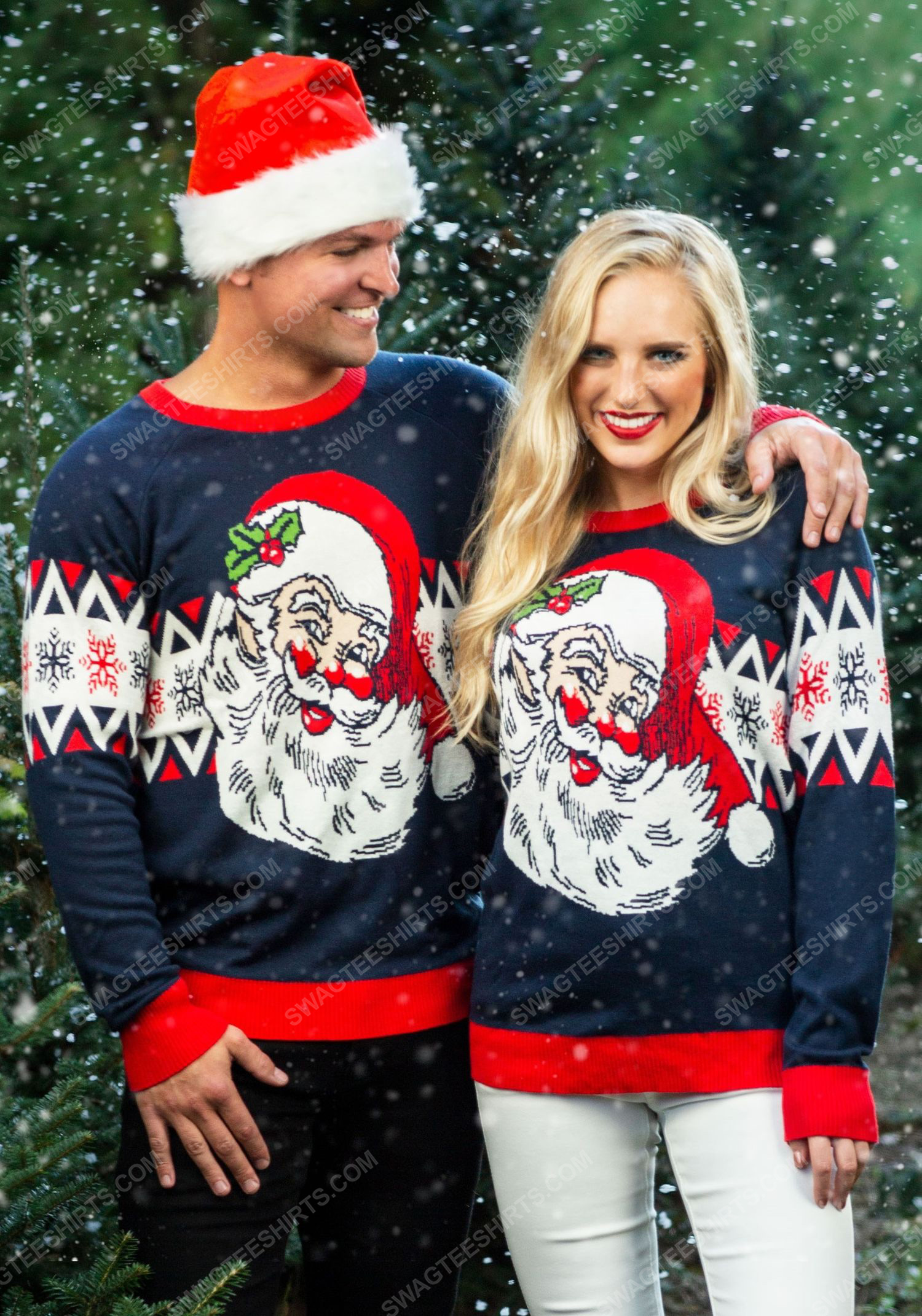 [special edition] Christmas holiday vintage santa full print ugly christmas sweater – maria
