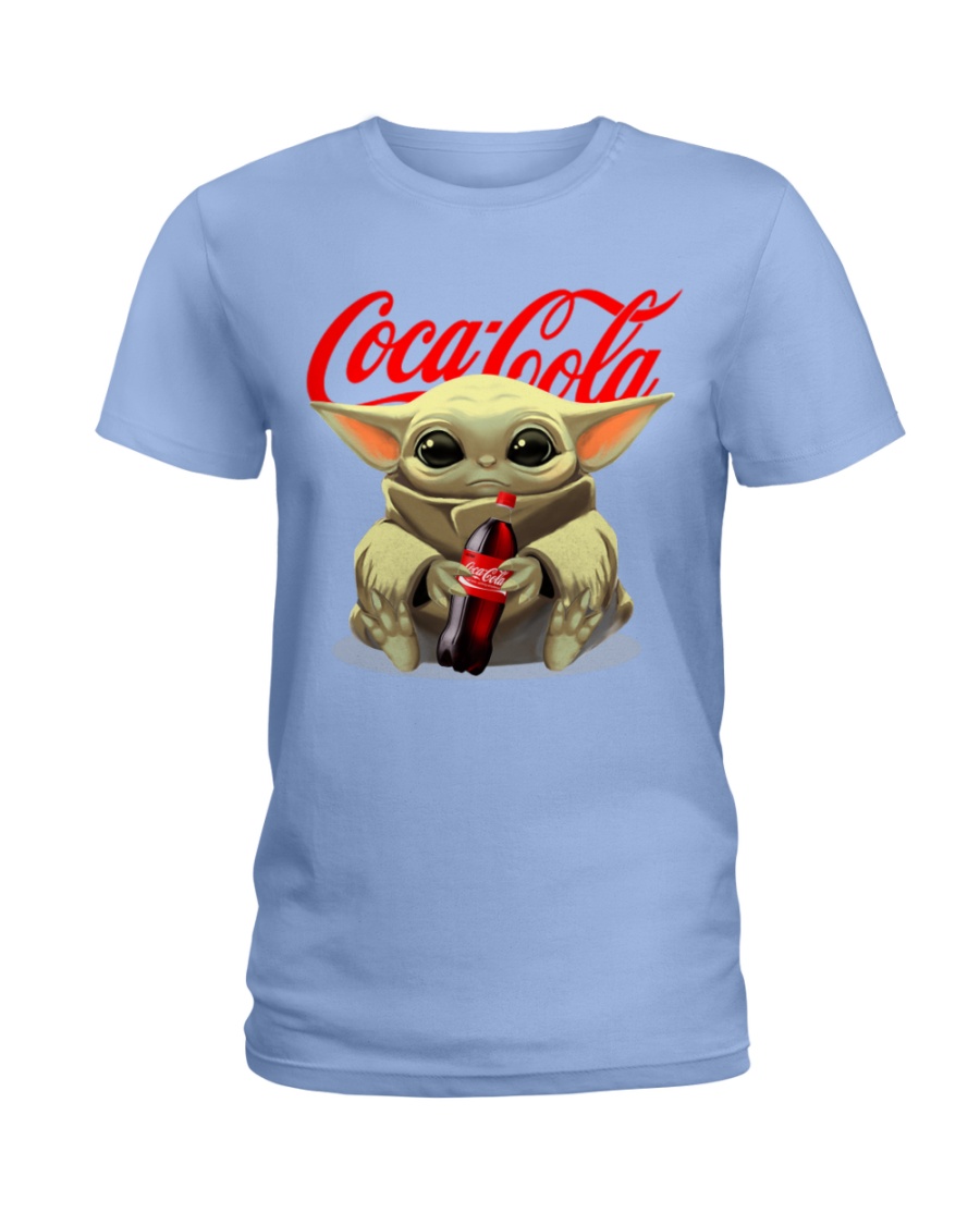 Baby Yoda hug Coca Cola bottle lady shirt