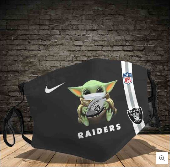 Baby Yoda hug Oakland Raiders NFL face mask