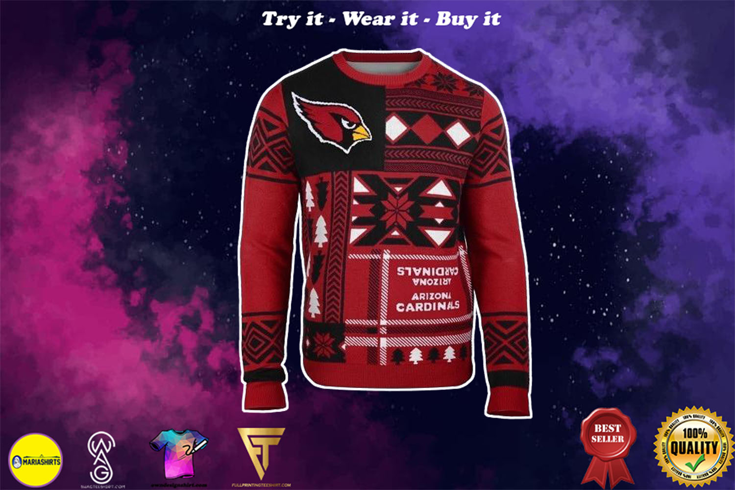 [special edition] arizona cardinals patches ugly christmas sweater – maria