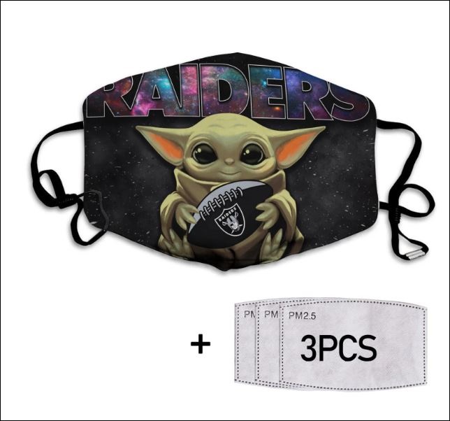 Baby Yoda hug Oakland Raiders face mask