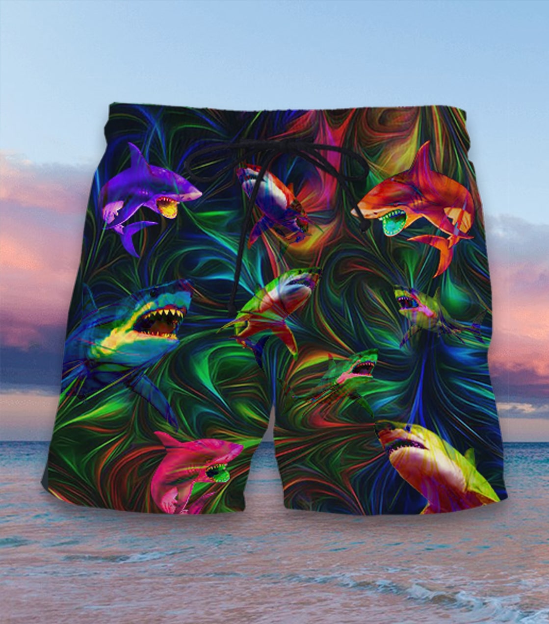 colorful shark full printing hawaiian shorts 1