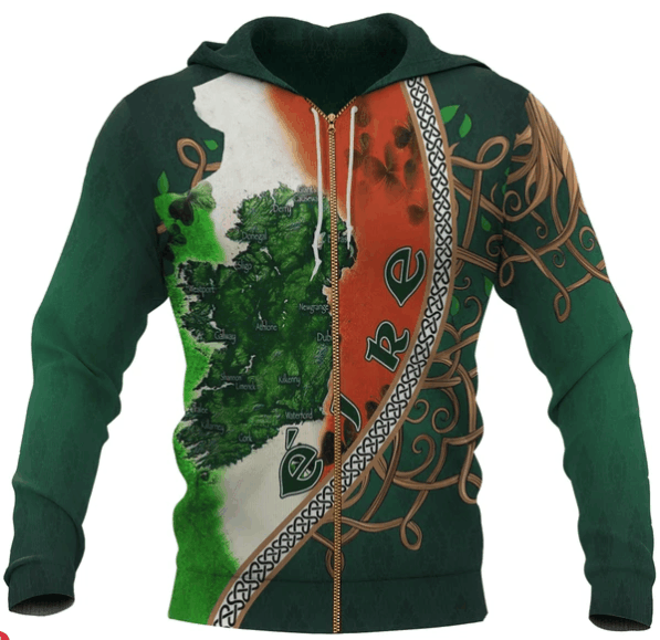 Saint patrick's day irish cross all over printed zip hoodie