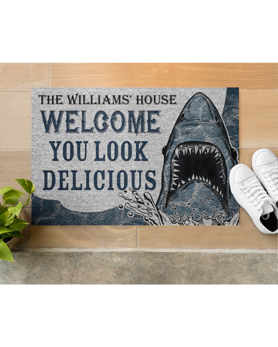 Personalized Custom Name Welcome You Look Delicious Shark Doormat 3