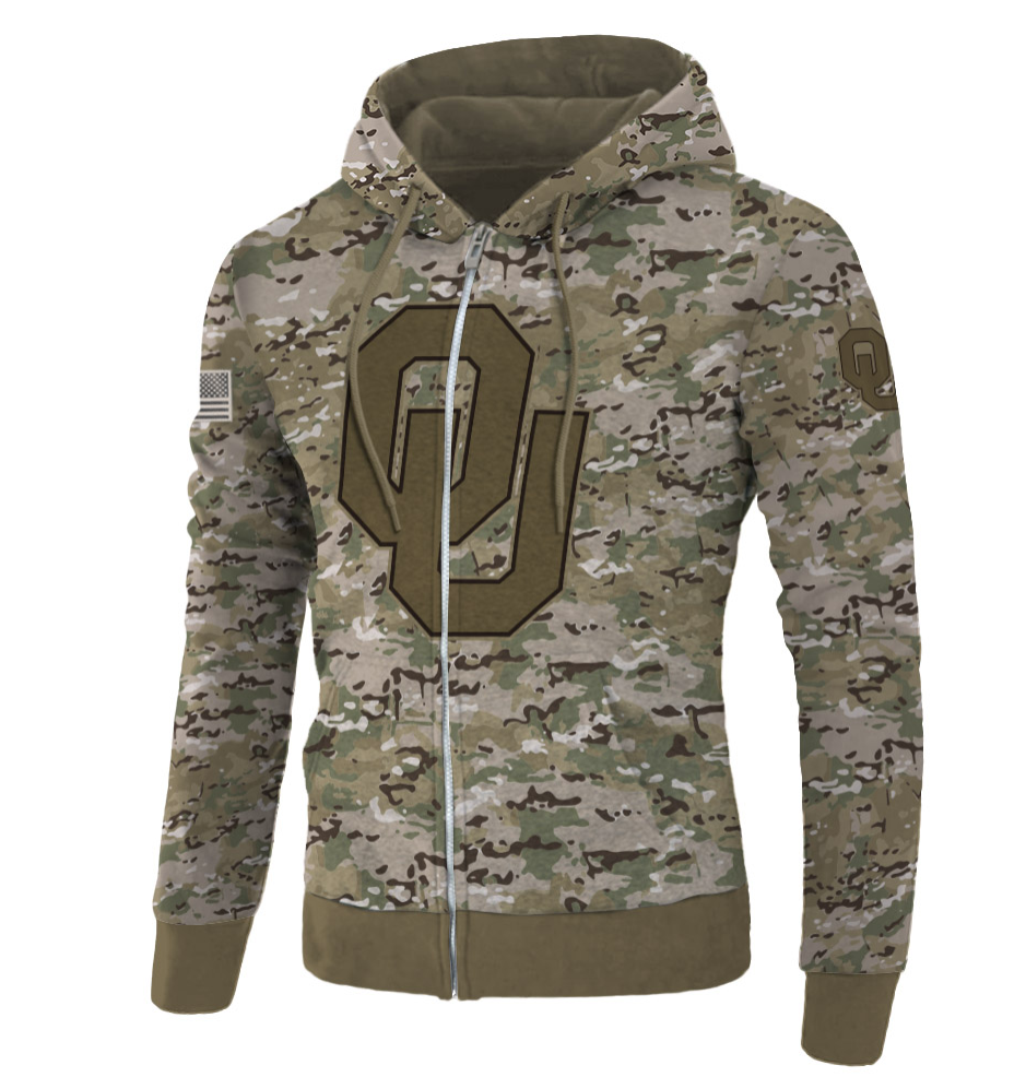 Army camo Oklahoma Sooners all over printed 3D zip hoodie
