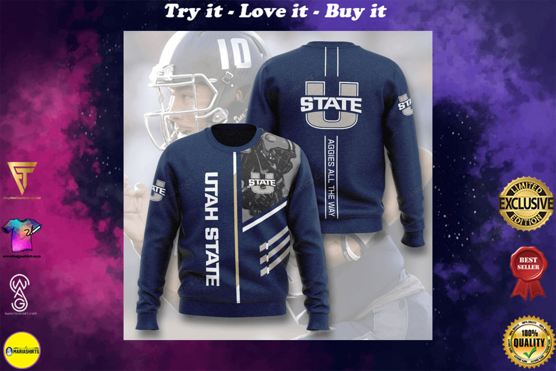 [special edition] utah state aggies football aggies all the way full printing ugly sweater – maria