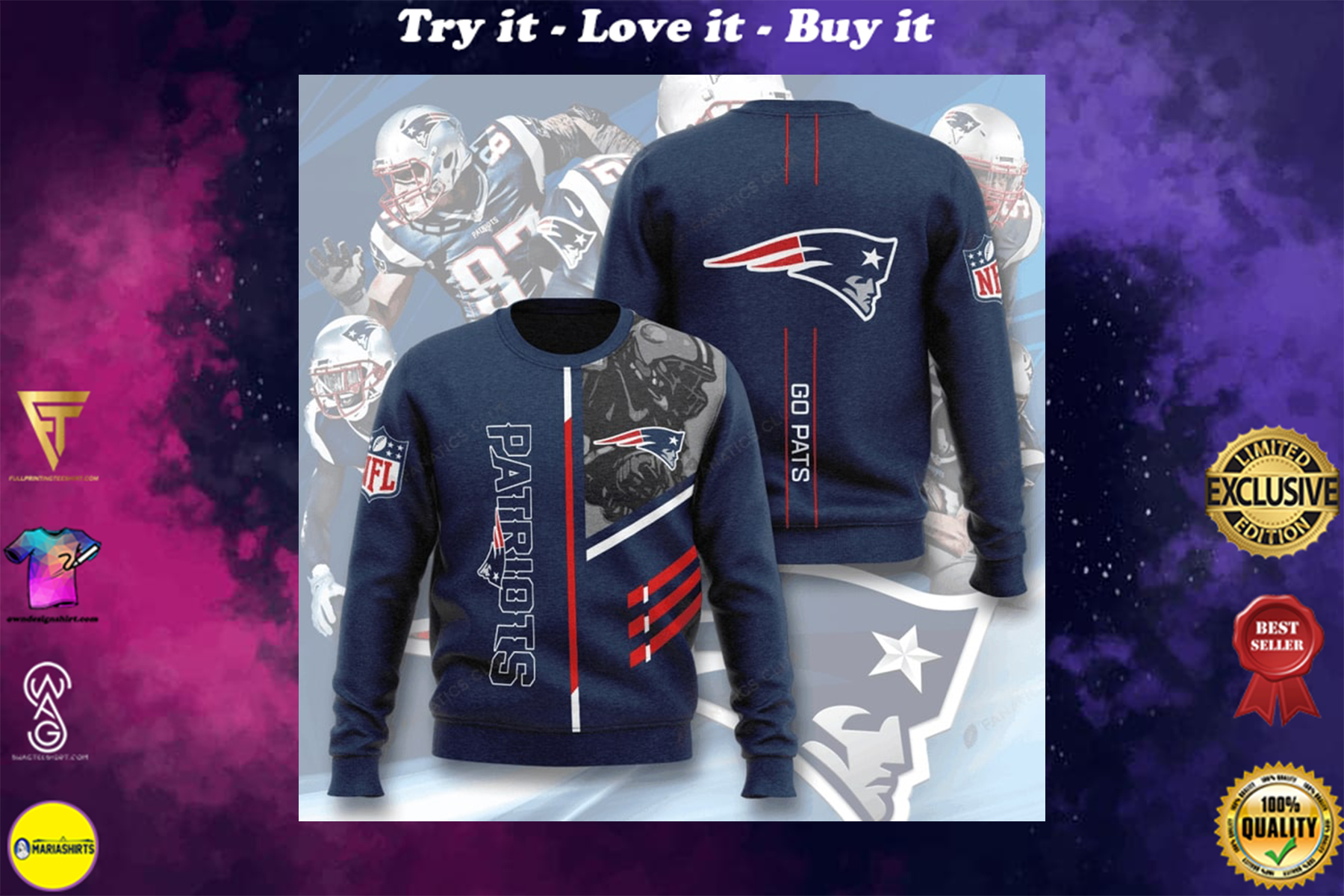 national football league new england patriots go pats full printing ugly sweater