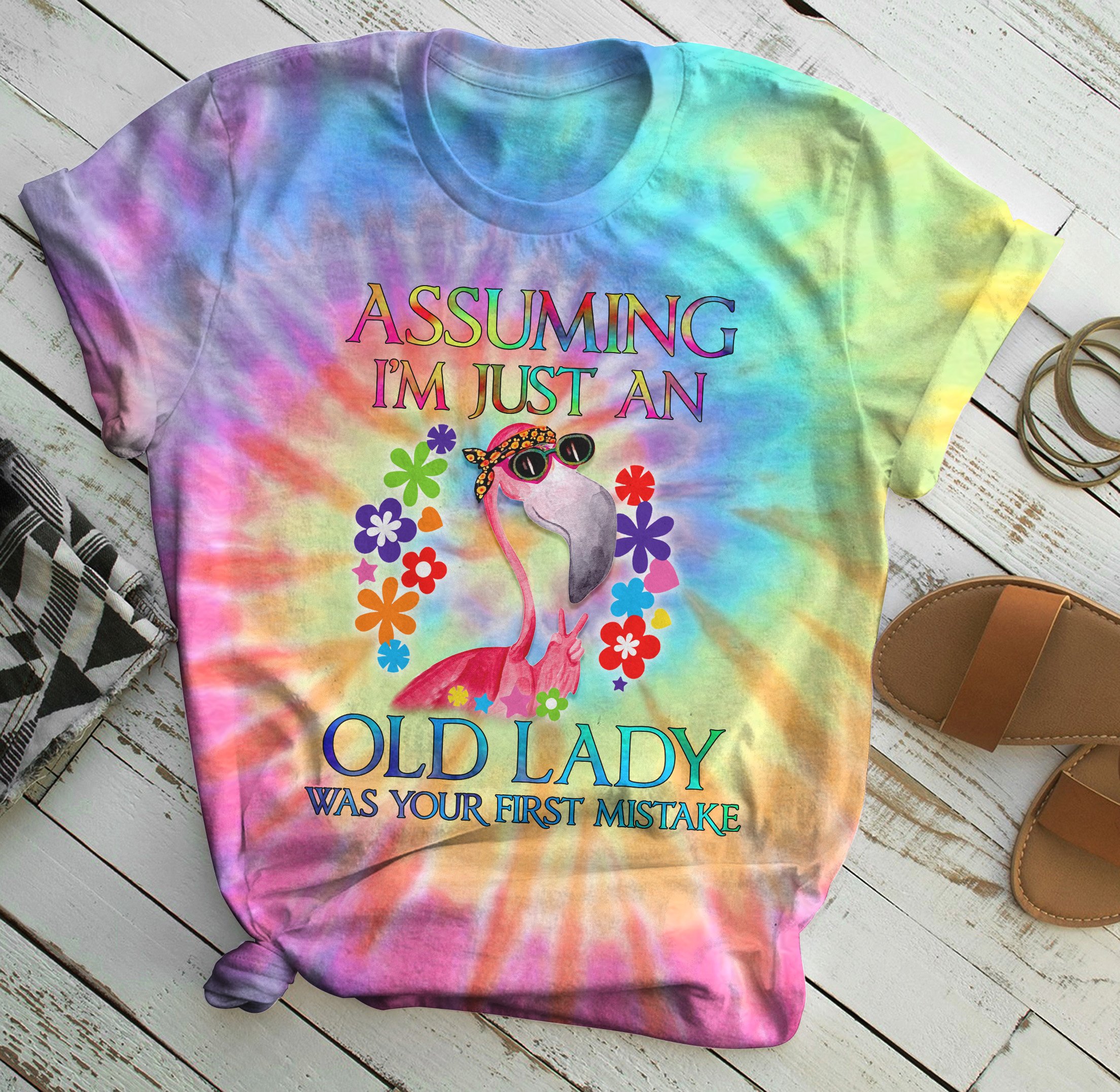 Flamingo your first mistake all over print t-shirt