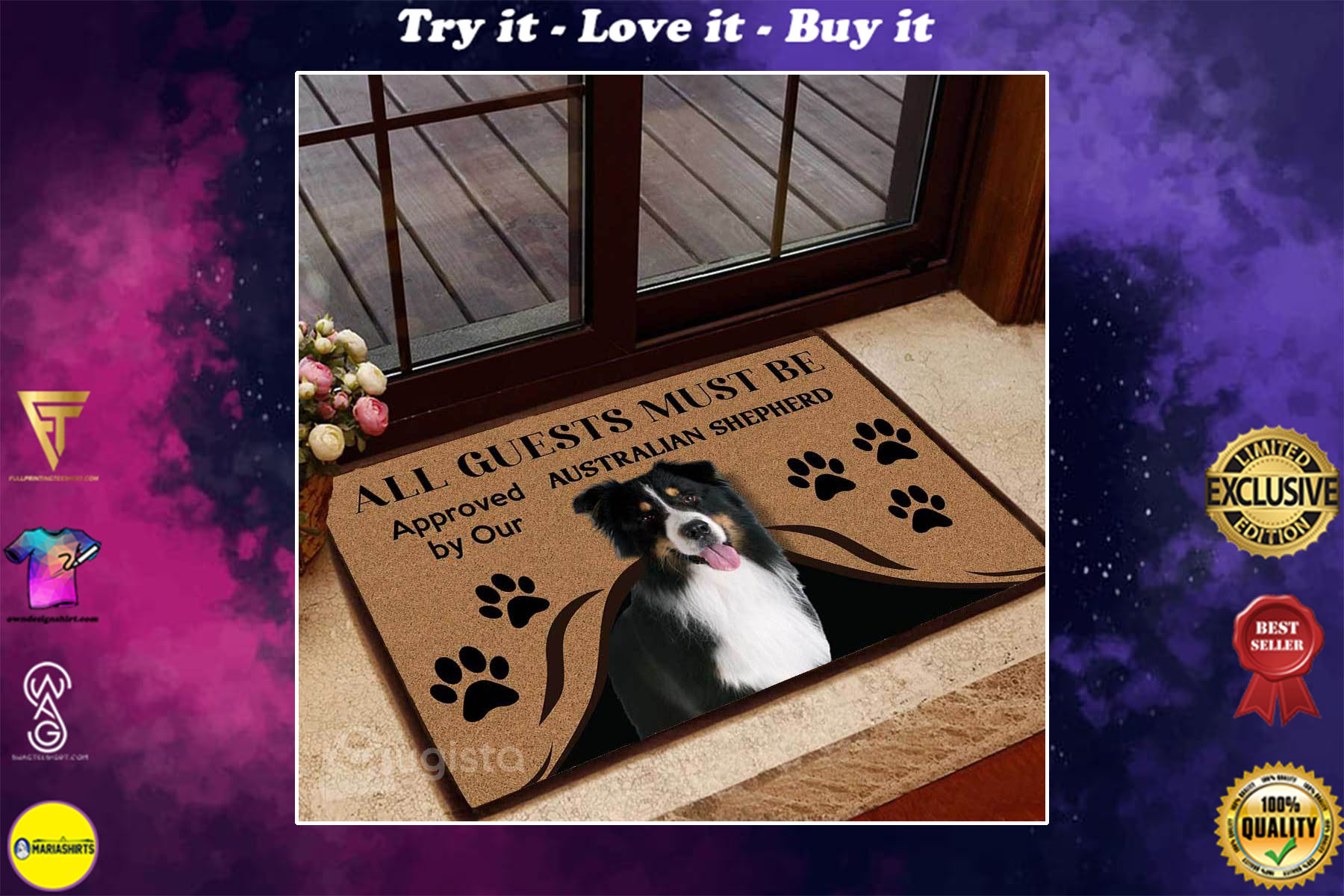 [special edition] all guests must be approved by our australian shepherd doormat – maria