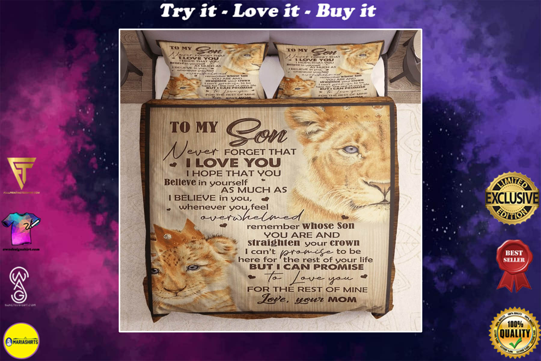 lion to my son never forget that i love you bedding set
