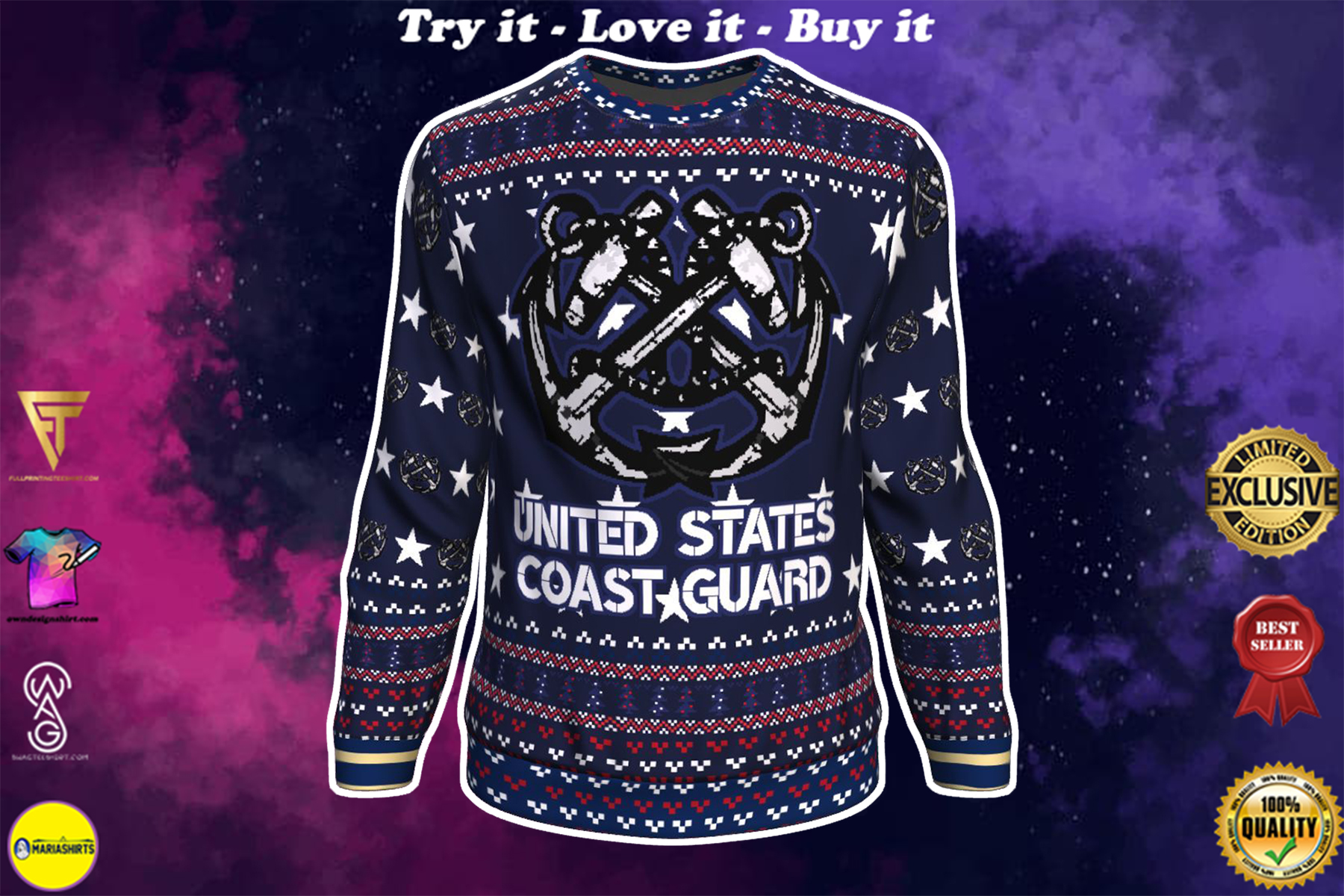 united states coast guard all over printed ugly christmas sweater