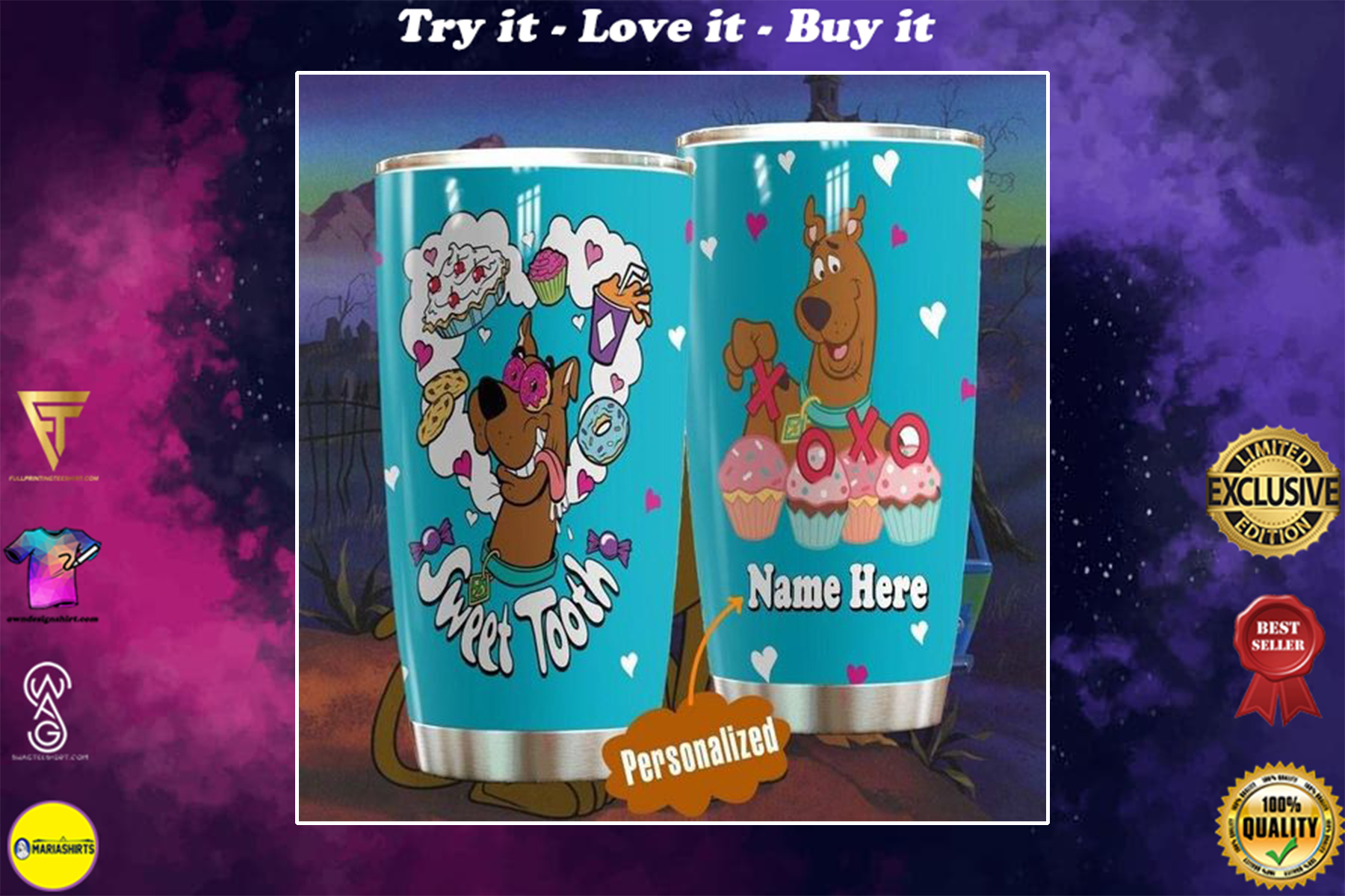 [special edition] custom name scooby doo sweet tooth tumbler – maria
