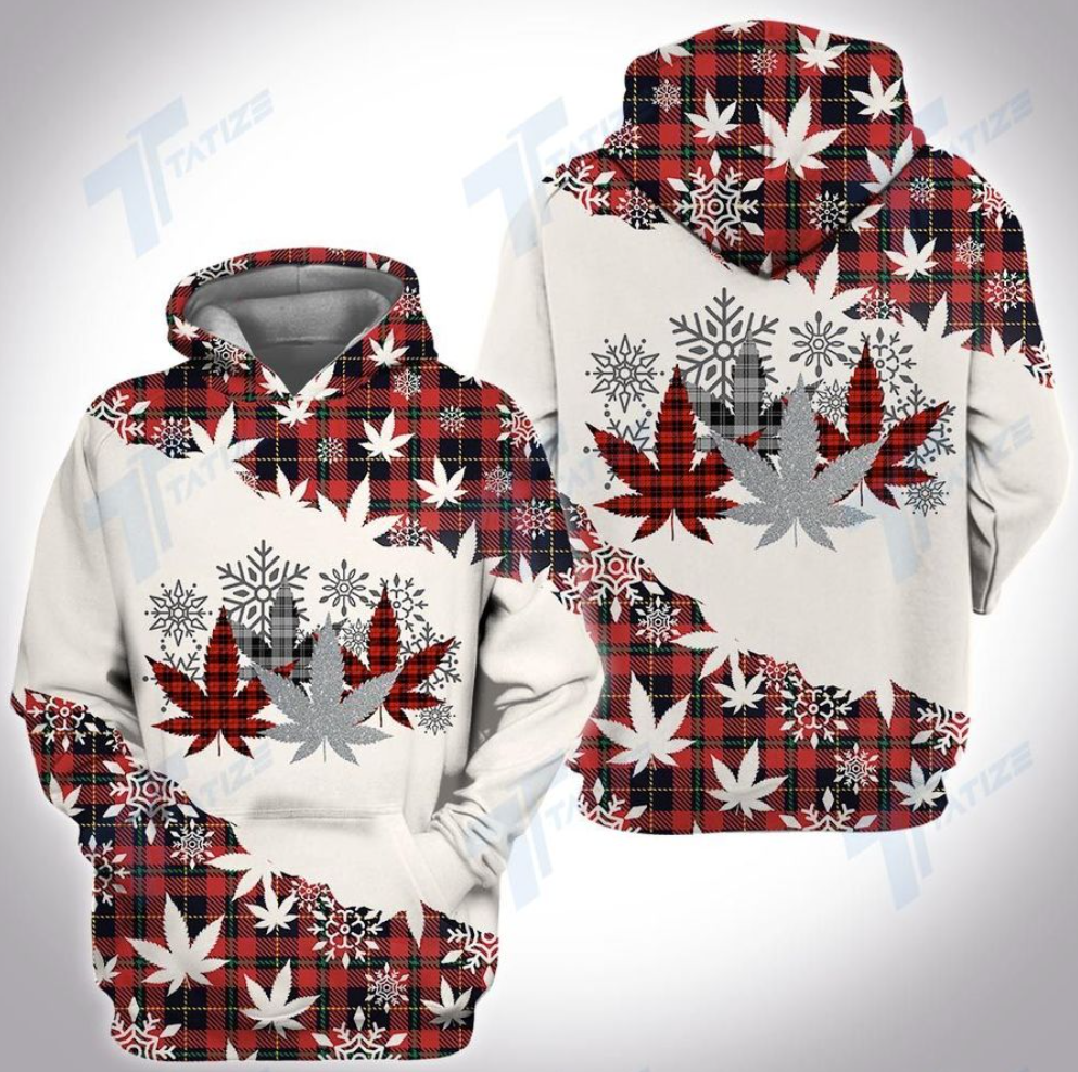 Christmas tartan weed all over printed 3D hoodie – dnstyles