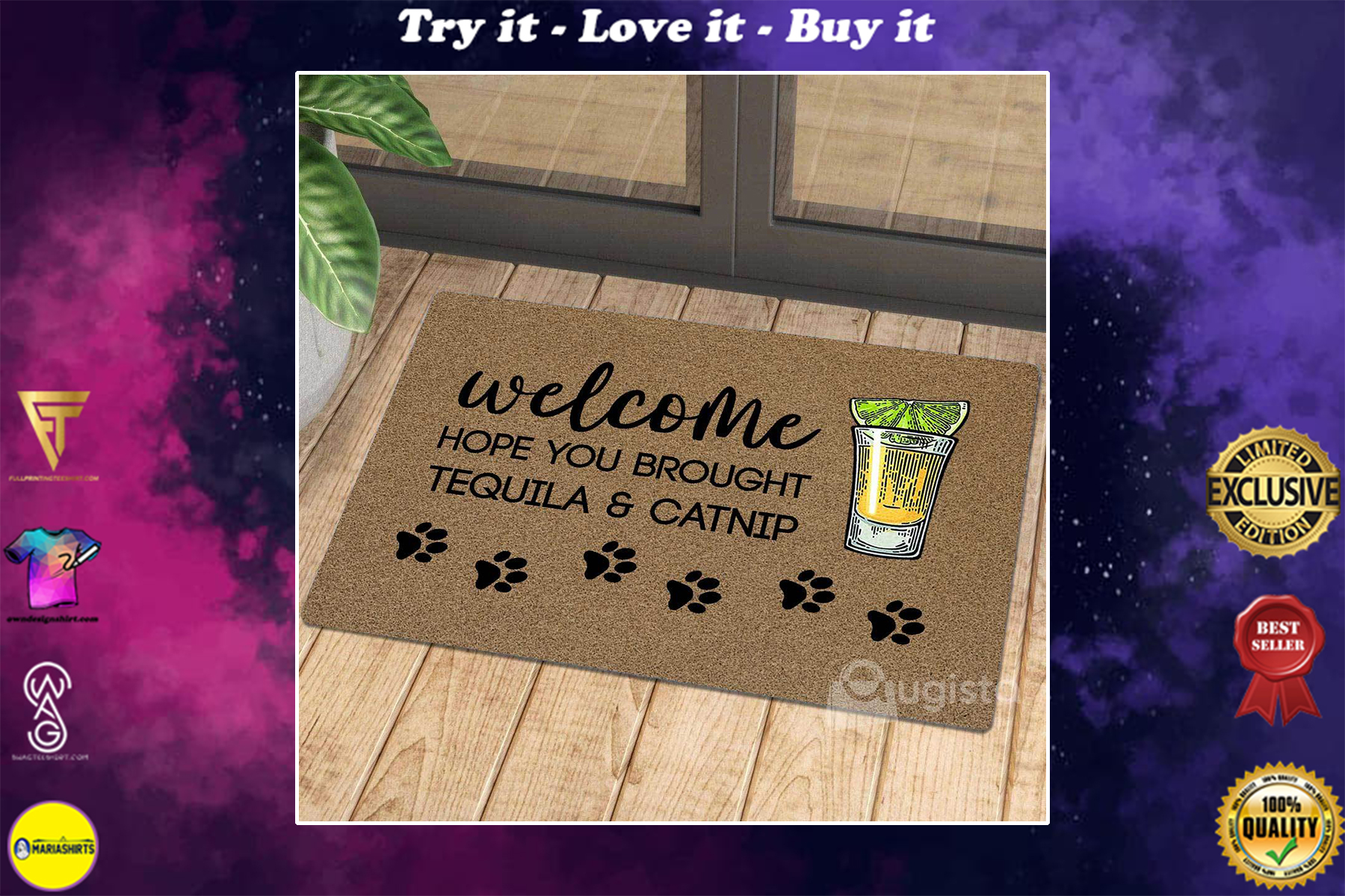 vintage welcome hope you brought tequila and catnip doormat