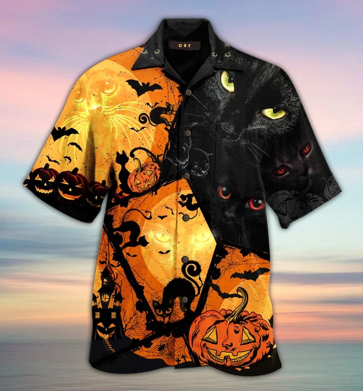 Black Cat Halloween Hawaiian Shirt1