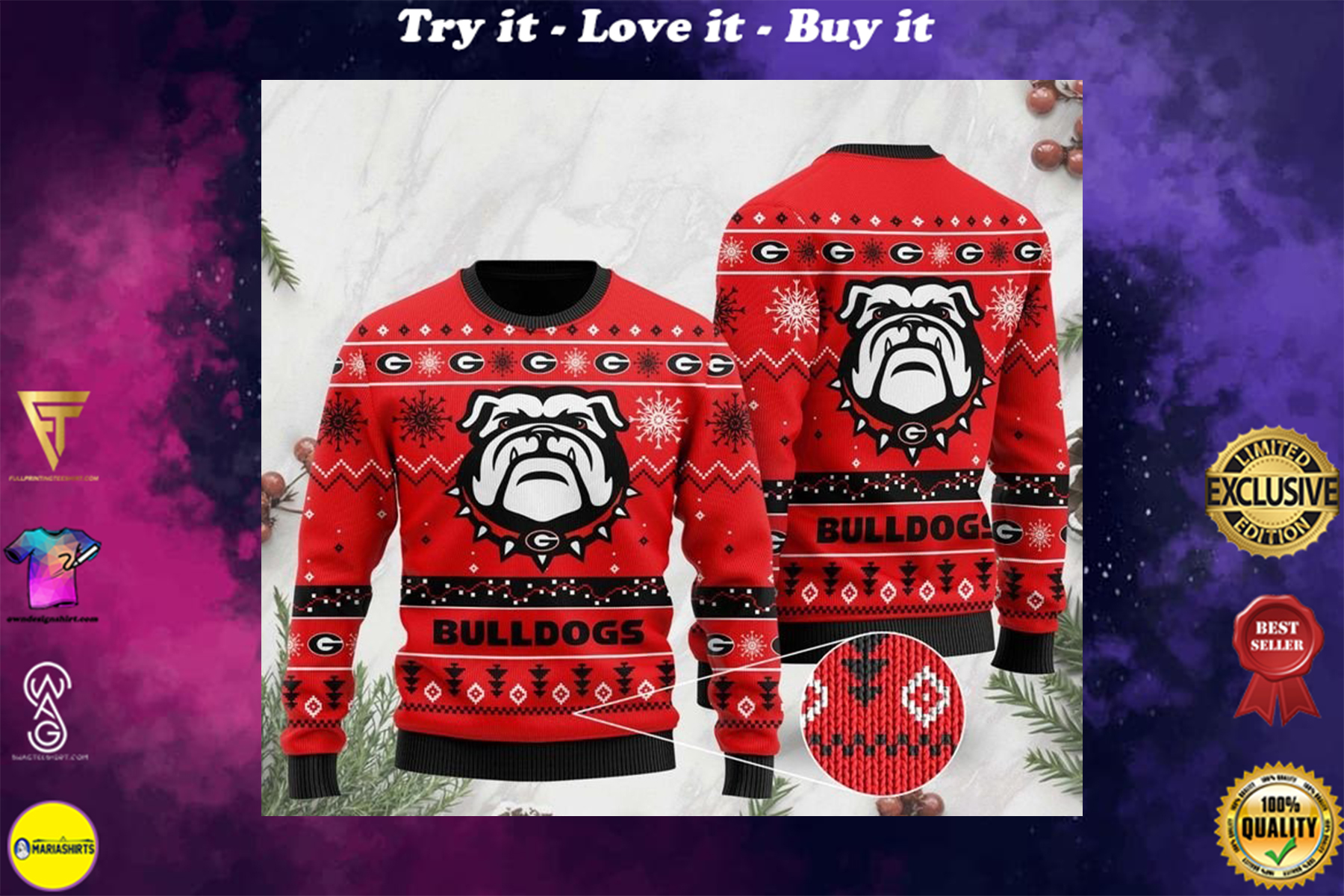 [special edition] the georgia bulldogs football christmas ugly sweater – maria