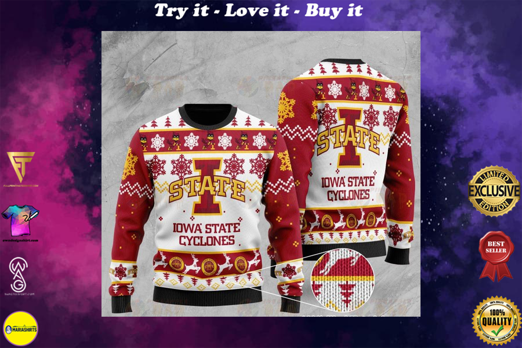 iowa state cyclones football all over printed ugly christmas sweater