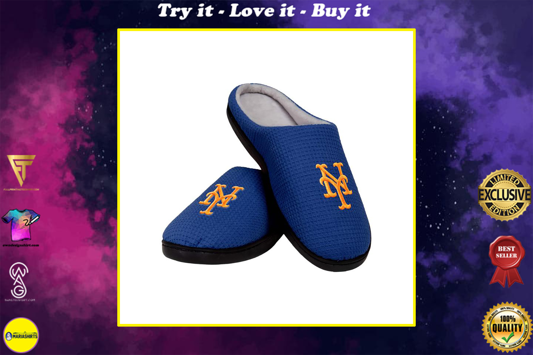major league baseball new york mets full over printed slippers