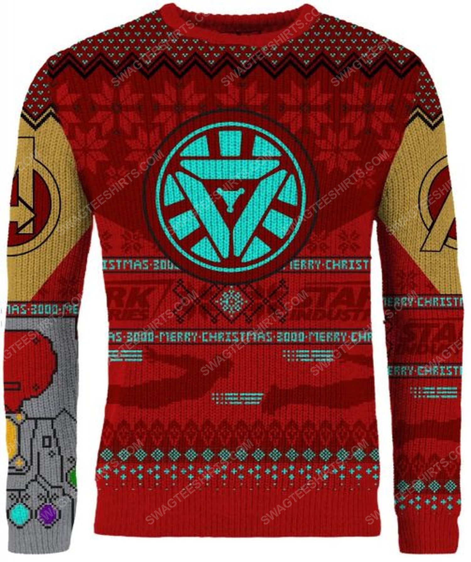 Marvel avengers iron man power gauntlet full print ugly christmas sweater 1