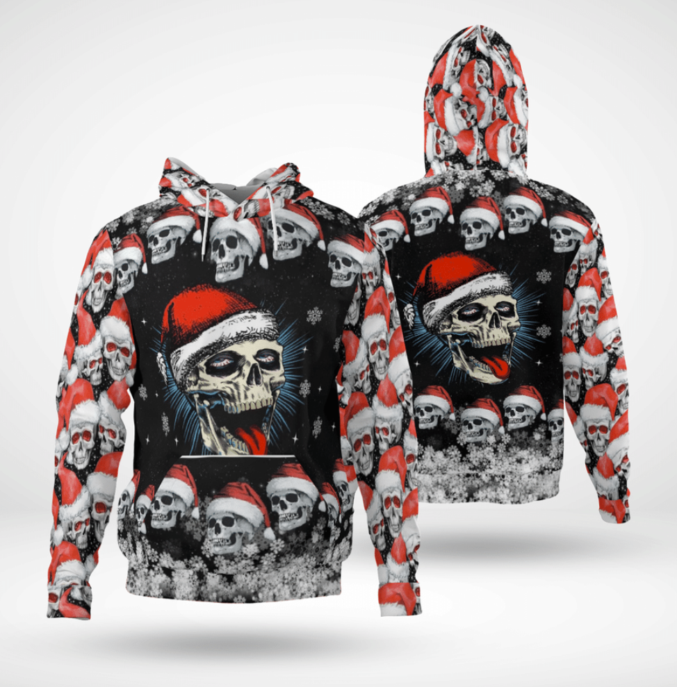 Skull Merry Christmas all over printed 3D hoodie