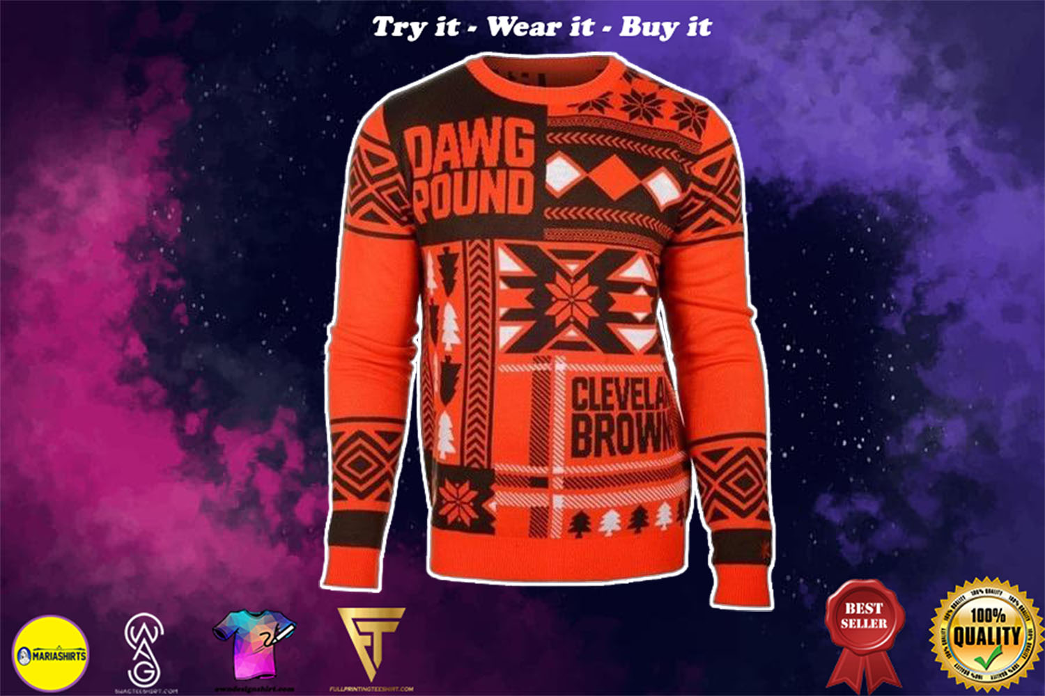 [special edition] cleveland browns patches ugly christmas sweater – maria