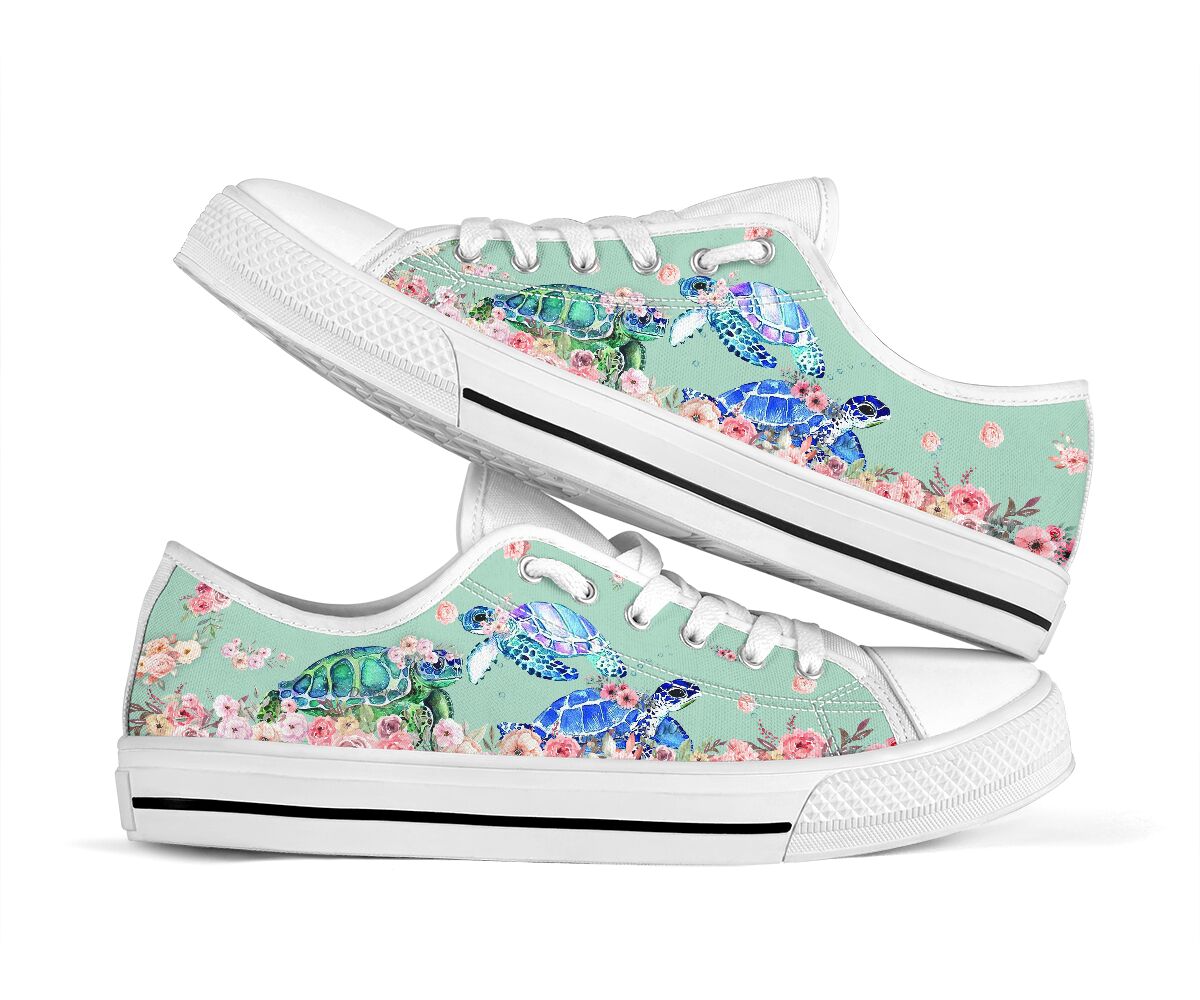 Turtle flowers low top shoes