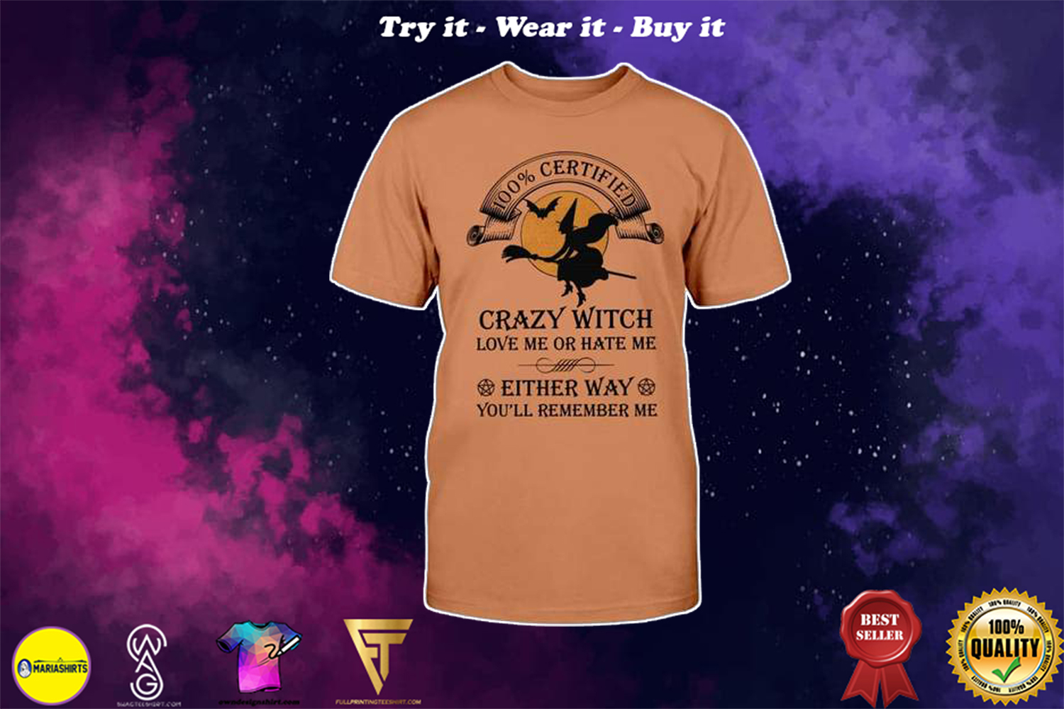 [special edition] halloween 100% certified crazy witch love me or hate me shirt – Maria