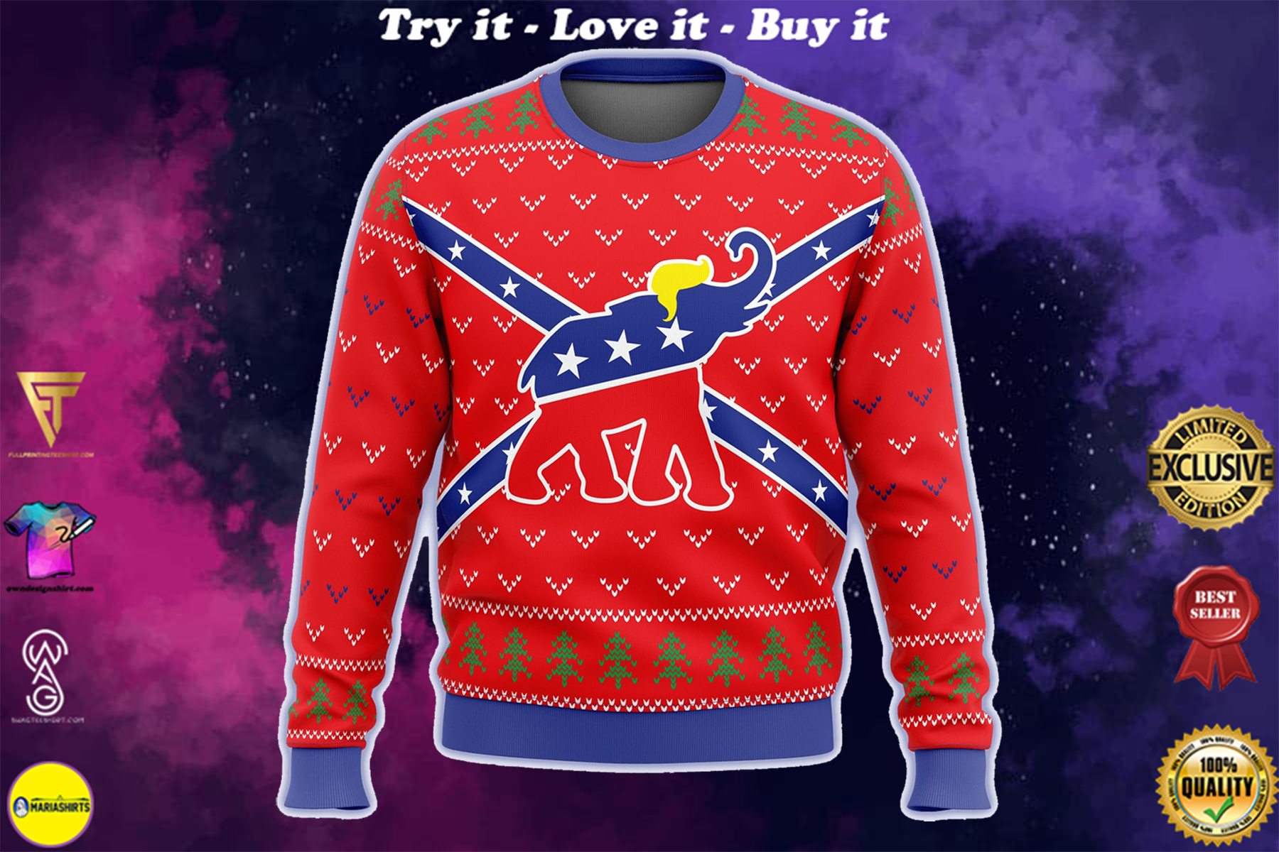 republican flag elephant all over printed ugly christmas sweater