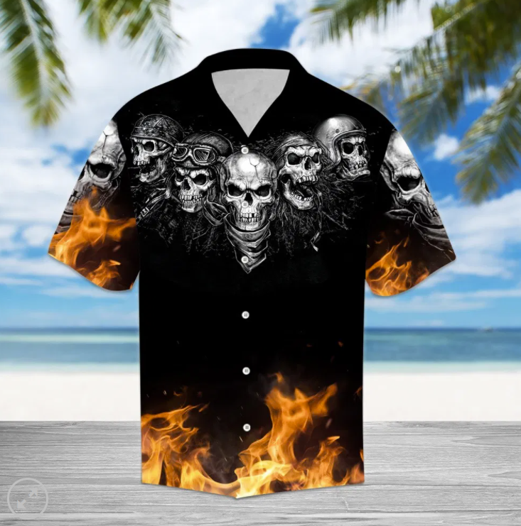 Biker skull fire hawaiian shirt – dnstyles