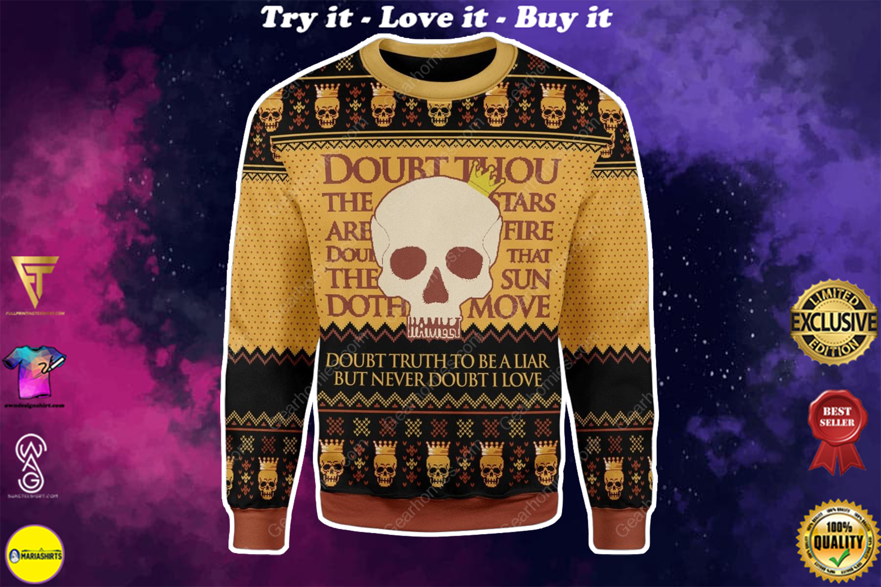 hamlet william shakespeare doubt truth to be a liar ugly christmas sweater