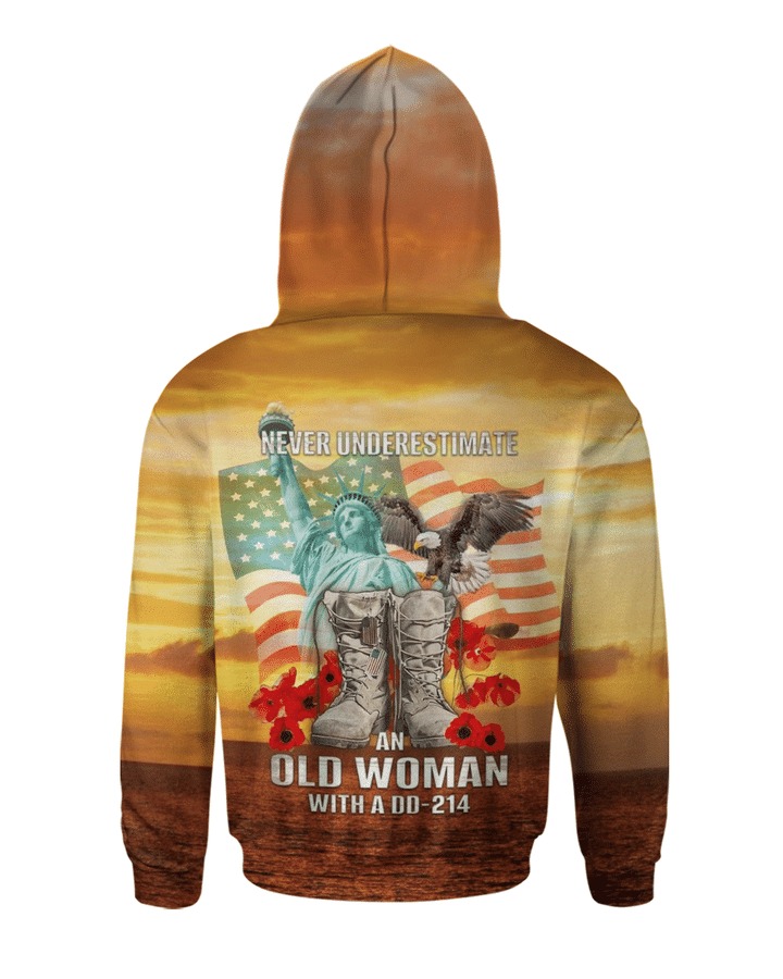 Veteran Never underestimate an old woman with a dd 214 3d hoodie shirt 2