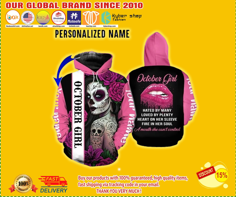 Personalized name sugar skull october girl 3d all over printed hoodie and shirt 3