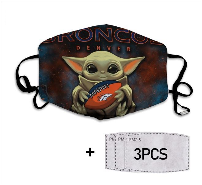 Baby Yoda hug Denver Broncos face mask