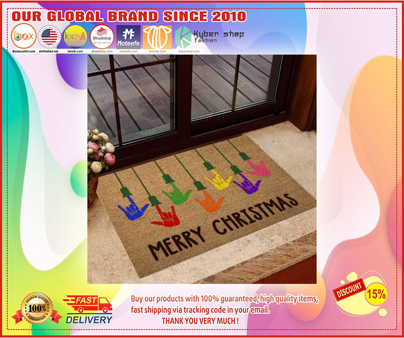 Deaf Pride merry Christmas doormat 3