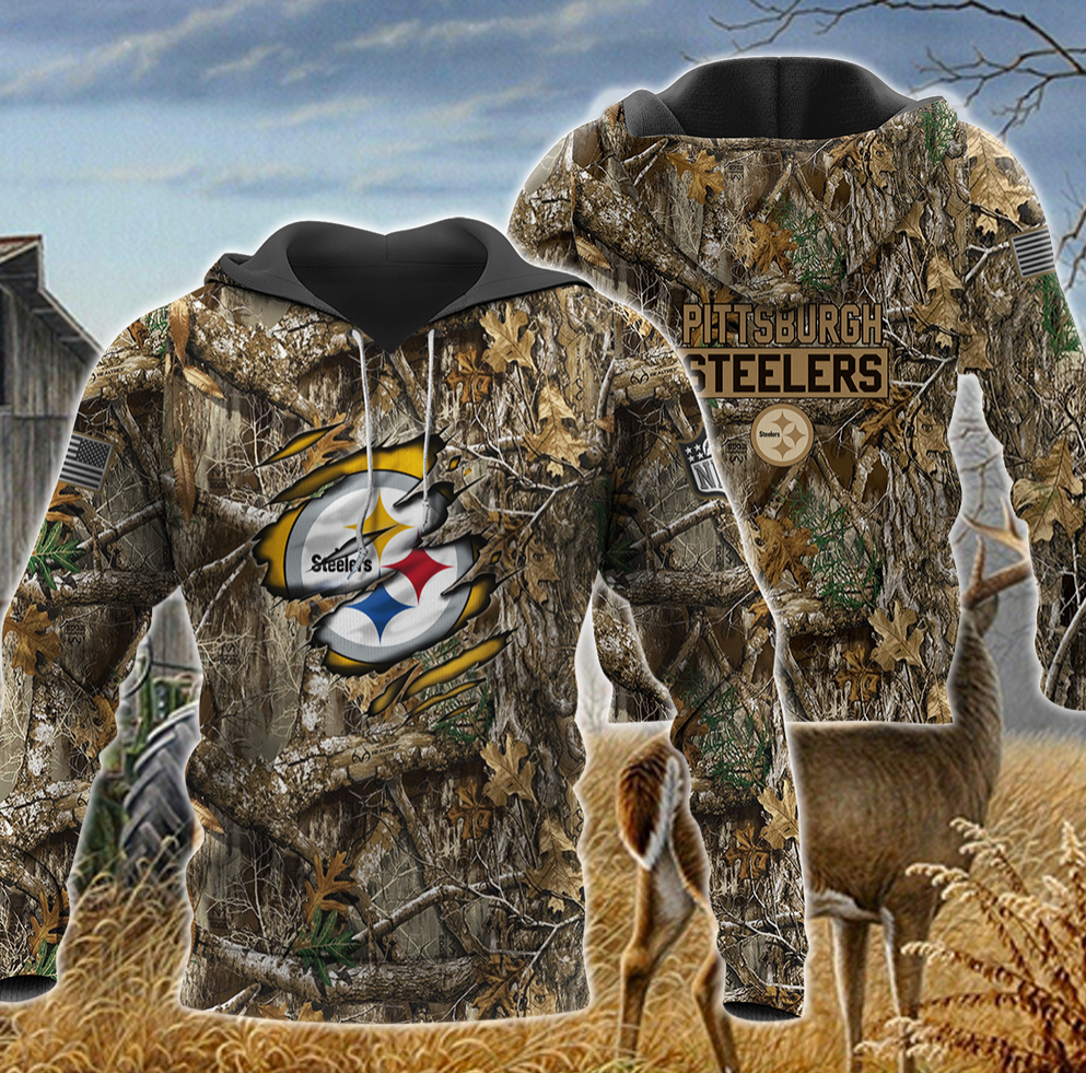 Pittsburgh Steelers deer hunting camo all over printed 3D hoodie