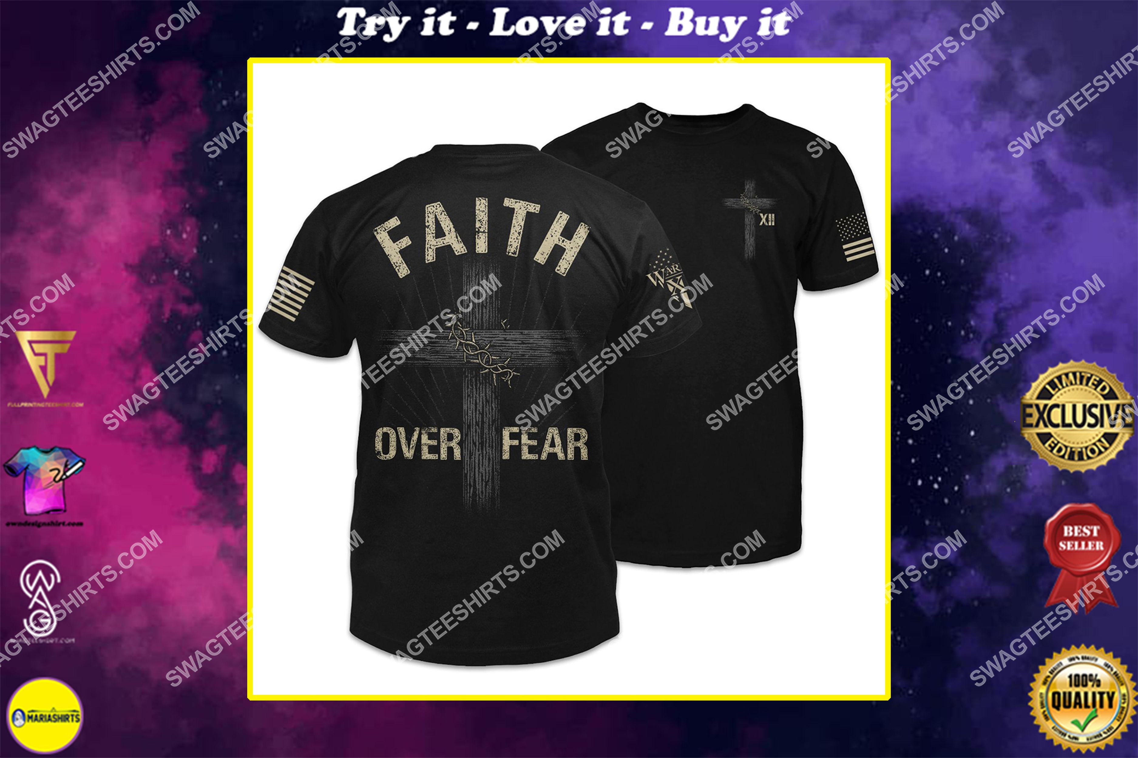 [special edition] faith over fear cross Jesus shirt – maria