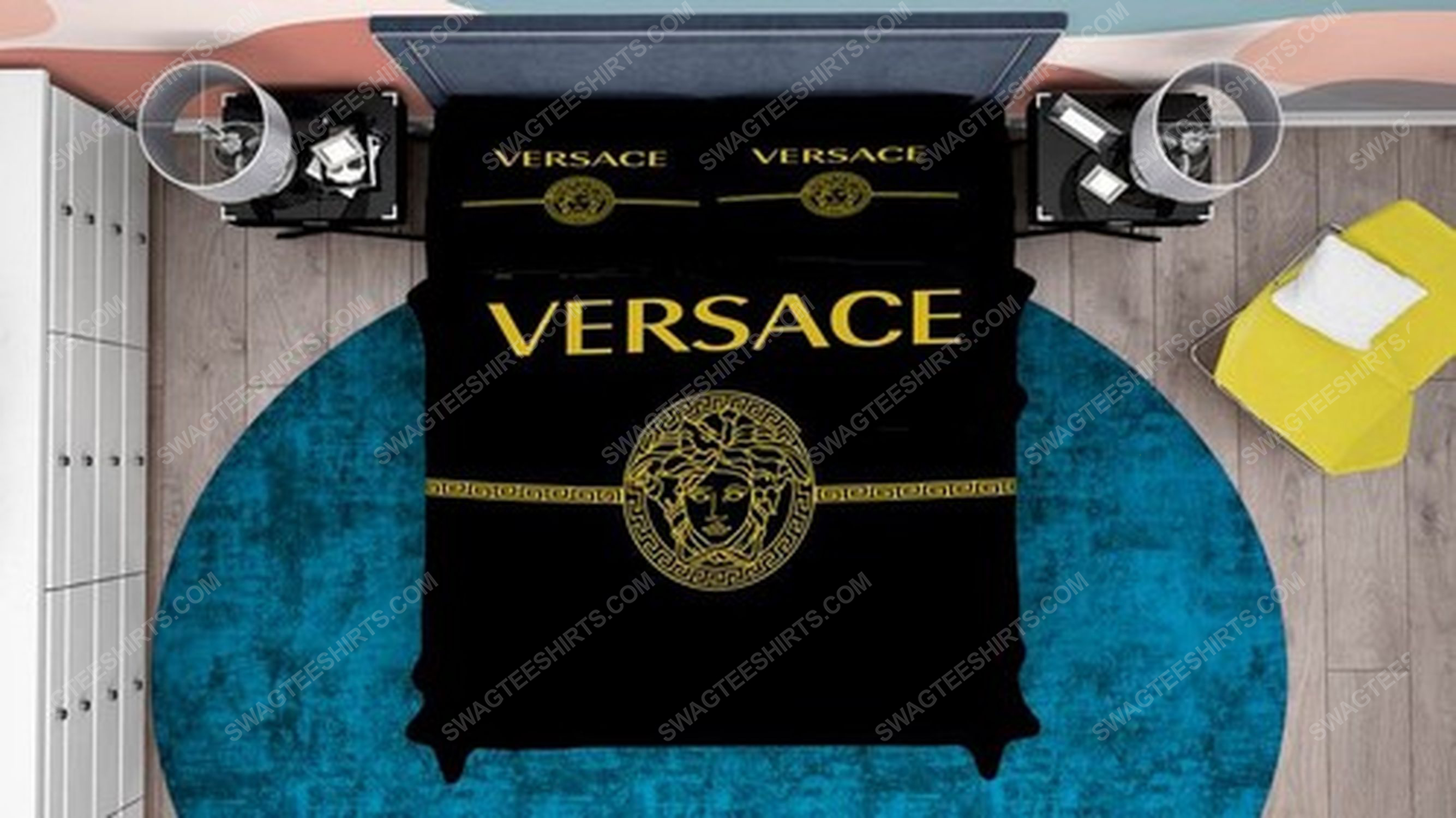 Versace black and gold full print duvet cover bedding set 1