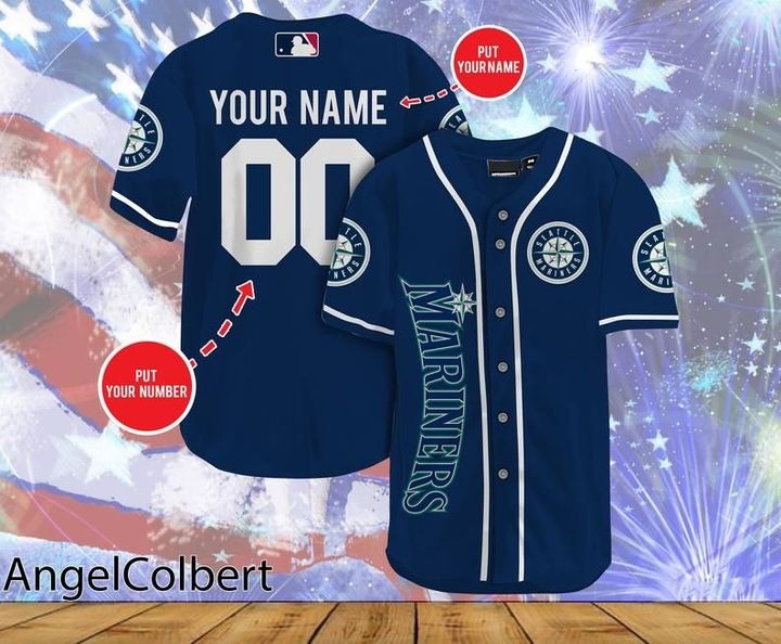 Seattle Mariners Personalized Name And Number Baseball Jersey Shirt - Navy