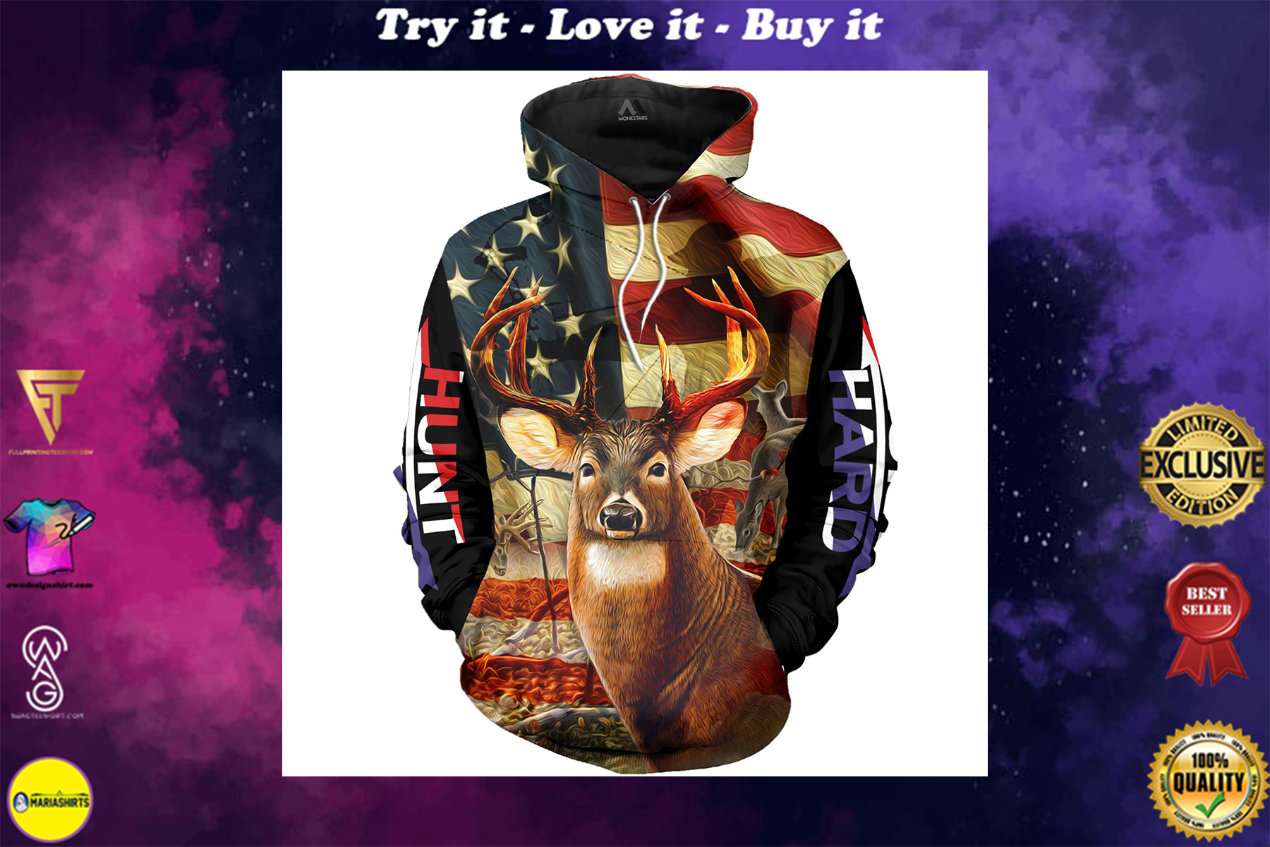 [special edition] american flag deer hunting love hunter full over printed shirt – maria