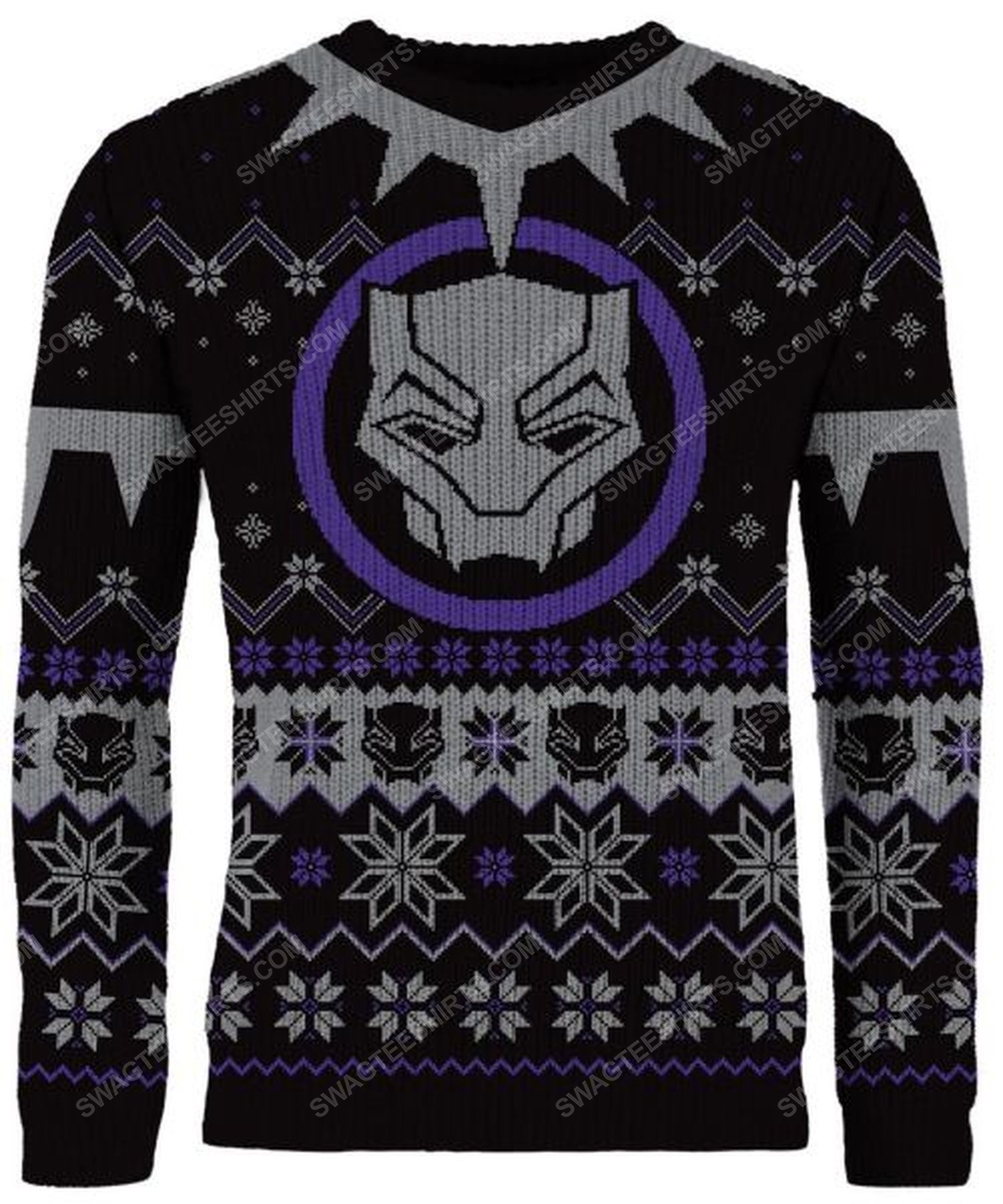 [special edition] Christmas holiday black panther full print ugly christmas sweater – maria
