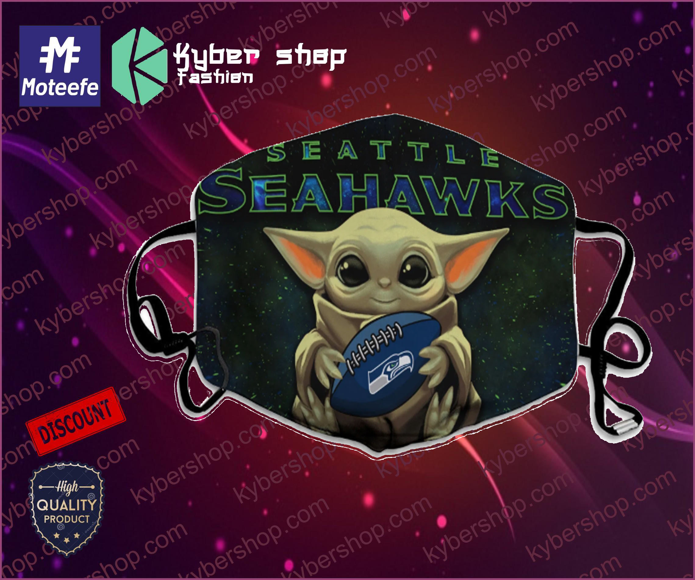 Baby Yoda Seattle Seahawks Face Mask 2