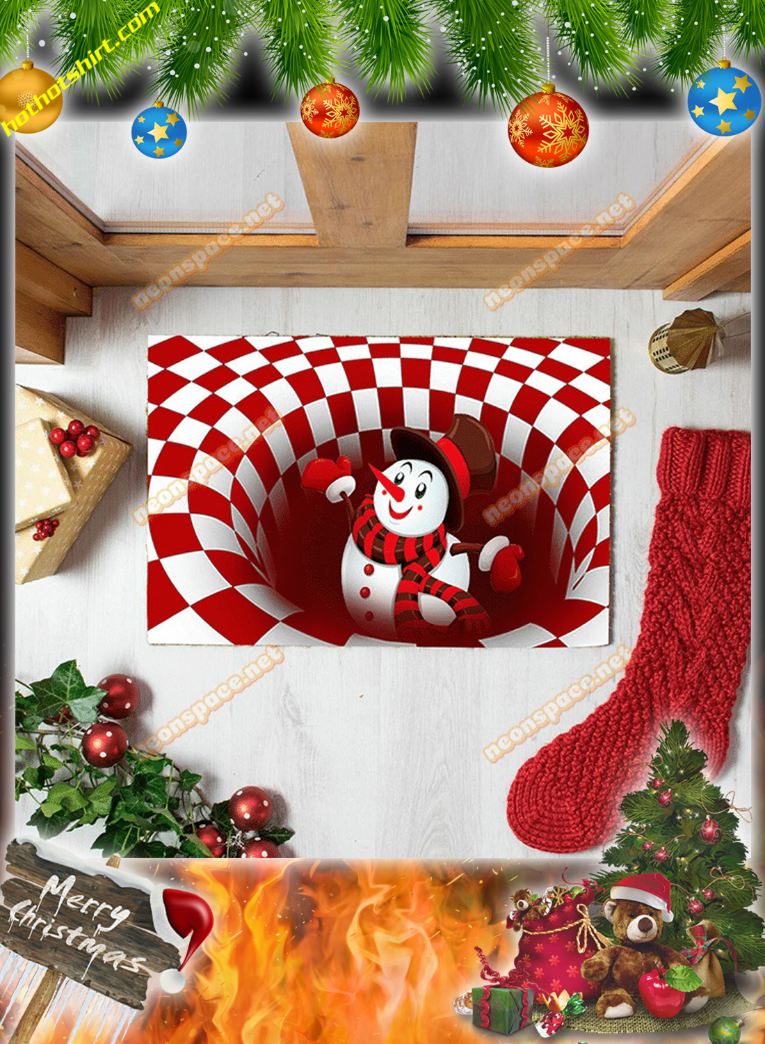 Cheer snowman christmas 3D illusion doormat 2