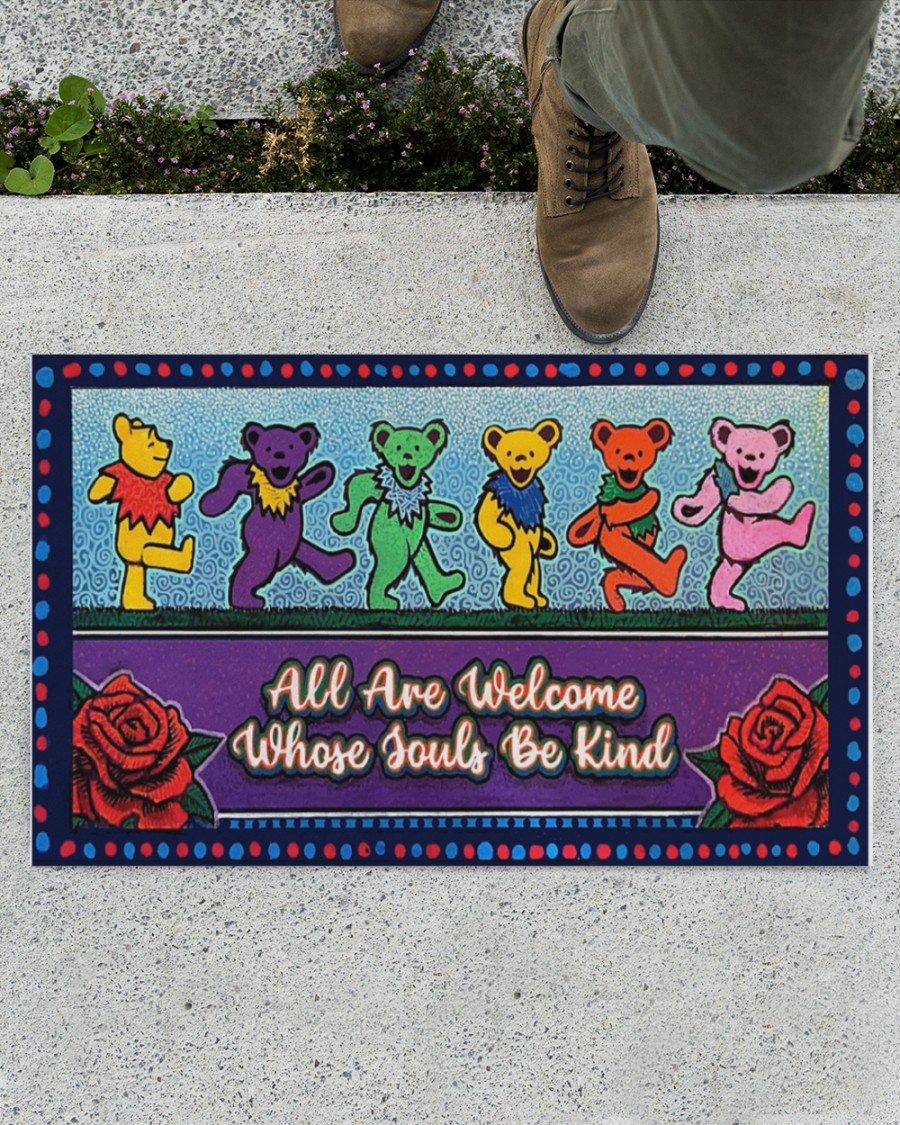 Pooh Grateful Dead bears All are welcome whose souls be kind doormat