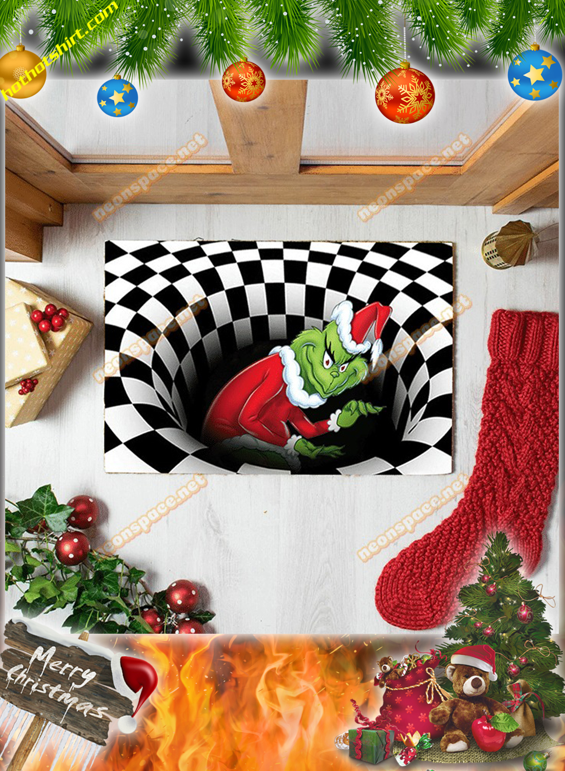 Stolen grinch christmas 3D illusion doormat 1