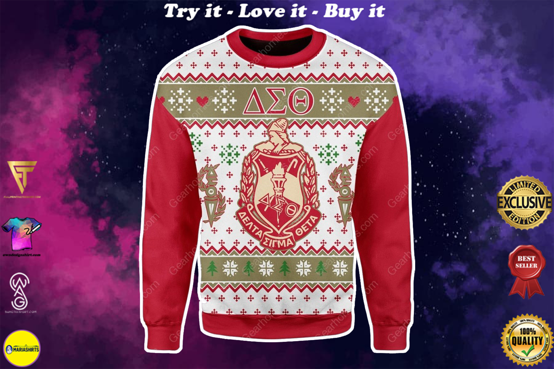 delta sigma theta all over printed ugly christmas sweater