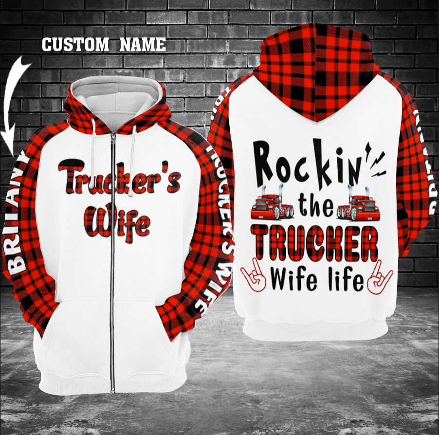 Personalized rockin' the trucker wife life all over printed 3D zip hoodie