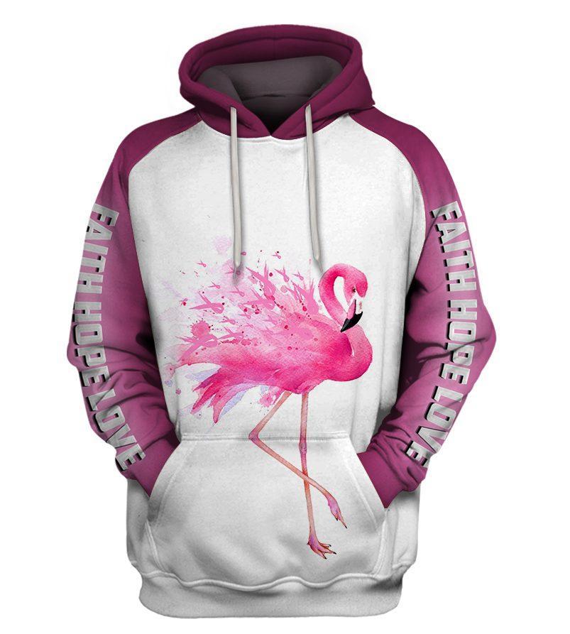 Faith hope love breast cancer awareness flamingo pink ribbon 3d hoodie - maria