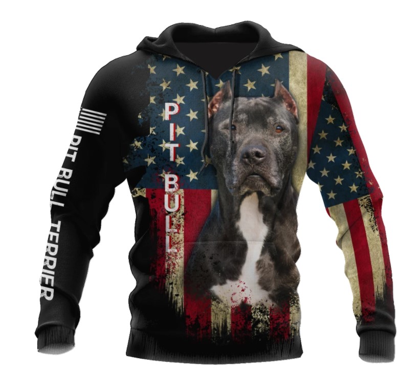 Pit Bull Terrier American Flag 3D HOODIE