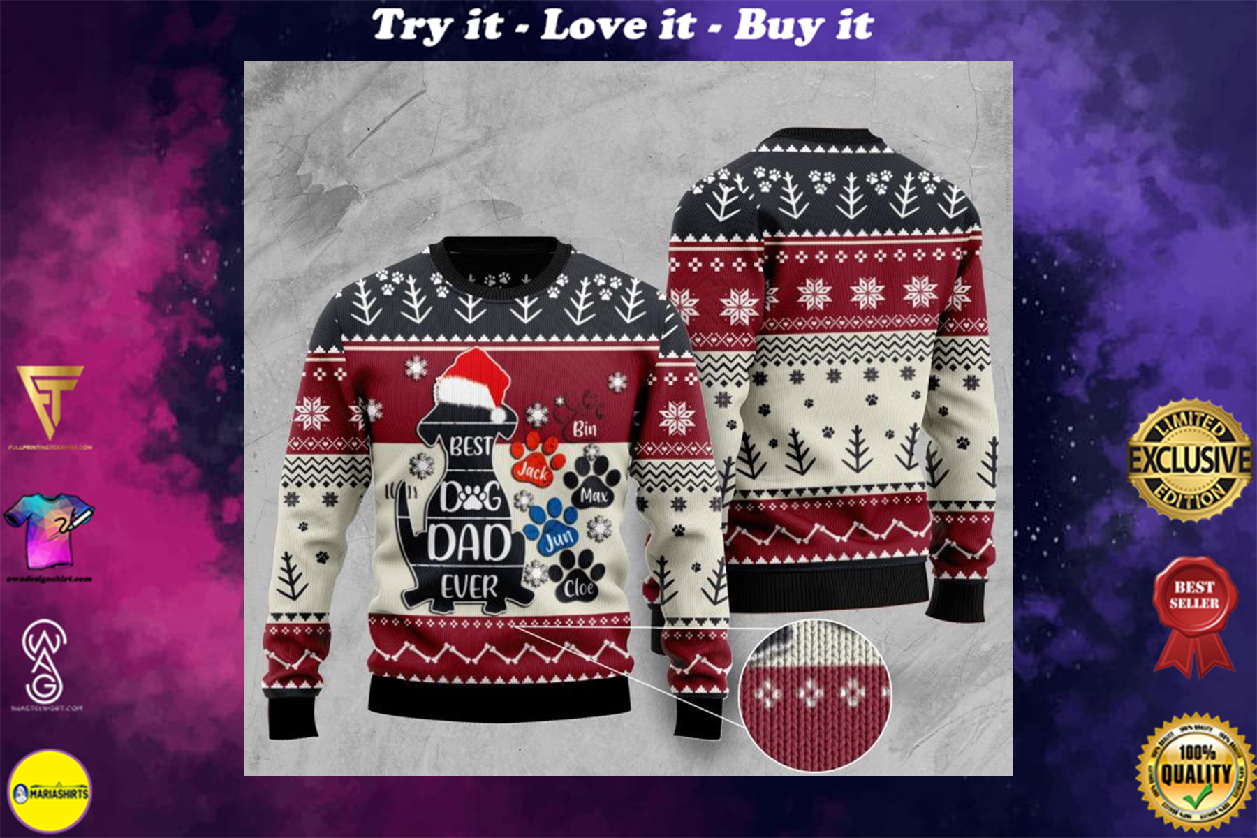 best dog dad ever full printing christmas sweater