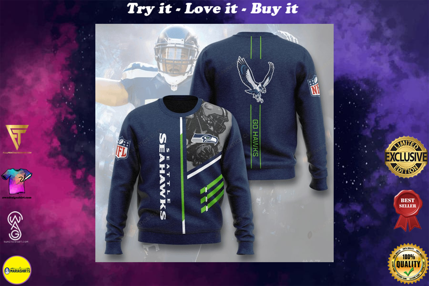[special edition] national football league seattle seahawks go hawks full printing ugly sweater – maria